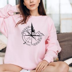 compass mountain sweatshirt, compass shirt, overlanding shirt, camping shirt, adventure sweatshirt, funny compass hiking