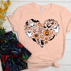 doodles heart halloween shirt, pumpkin halloween tshirt, funny halloween shirt, halloween tshirt, doodles tshirt,t, ghos