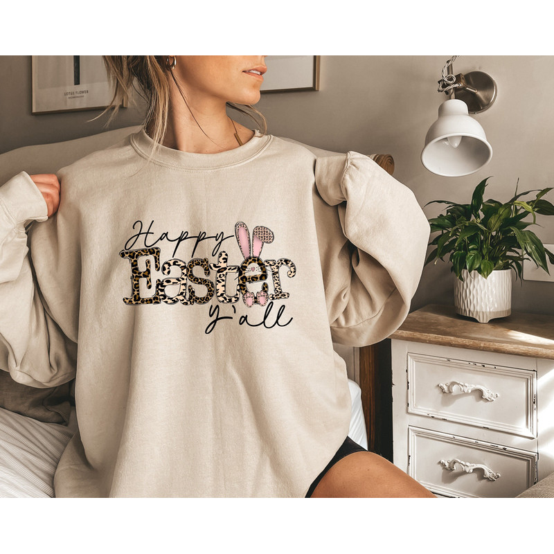 Happy Easter Y'All, Easter Shirt,Easter Cute Bunny Sweatshirt,Bunny With Glasses Shirt,Easter Womens Sweatshirt,Cute Easter Bunny Sweatshirt.jpg