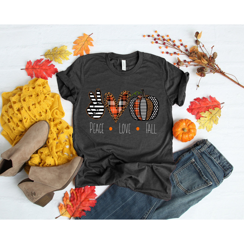 Peace Love Fall Shirt, Happy Fall Y'All, Thankful Grateful Blessed Shirt,Thanksgiving Shirt,Buffalo Plaid Thanksgiving Shirt 1.jpg