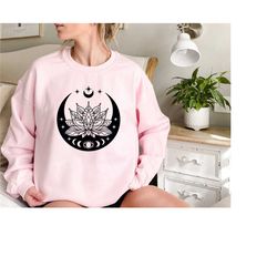lotus flower sweatshirt, moon phases sweat , meditation sweater, best mandala sweater, spiritual sweatshirt