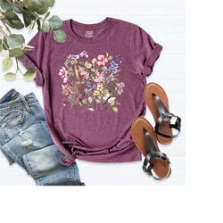 wildflower shirt, botanical flower tshirt, mother's day gift tee, girl floral shirt, birthday gift, womens tees, ladies