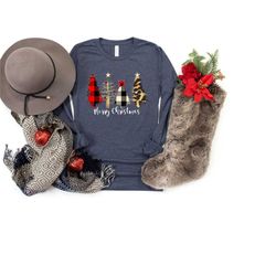 merry christmas shirts, buffalo plaid christmas tree, christmas long sleeve, christmas family shirts, christmas shirts,