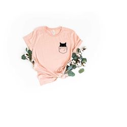 cat shirts, cat hiding in pocket shirts, cute kitty in pocket tee, kitten t-shirts, pocket cat tshirt, gift for cats lov
