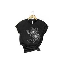 floral woman face shirt, opuntia floral woman shirt, woman line drawing shirt, line art shirt, flower line shirt