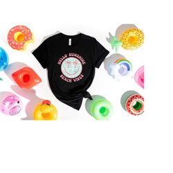 hello sunshine beach vibes shirt, retro summer shirt, retro beach shirt, beach shirt, summer vacation shirt, happy face