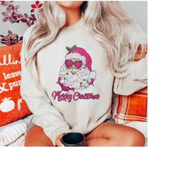 merry christmas sweatshirt, glitter santa shirt, faux sequin shirt, santa christmas shirt, glitter santa shirt, pink san