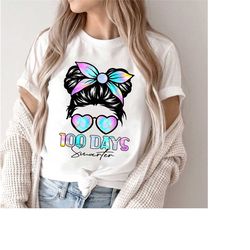100 days smarter shirt, girls messy bun hair 100th day of school shirt, smarter girls messy bun hair shirt, messy bun 10
