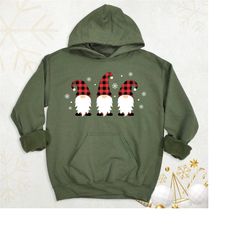 gnome christmas sweatshirt, funny christmas hoodie, buffalo plaid christmas long sleeve, family christmas sweatshirt, xm