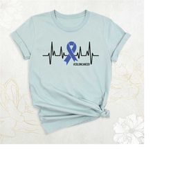 colon cancer awareness, blue ribbon colon cancer warrior shirt, heartbeat cancer shirt, colon cancer support shirt, colo