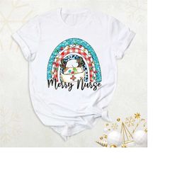 merry nurse shirt, christmas nurse shirt, rainbow nurse christmas shirt, cute nurse holiday shirt, xmas nurse crew shirt