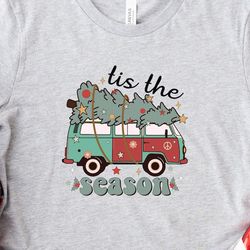 tis the season retro christmas shirt, retro truck and christmas tree tshirt, fun holiday tee, retro christmas gift for w