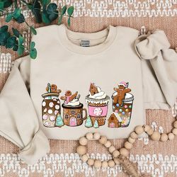 gingerbread christmas coffee sweater, christmas coffee sweatshirt, women holiday sweater, xmas tee, coffee lover gift, l