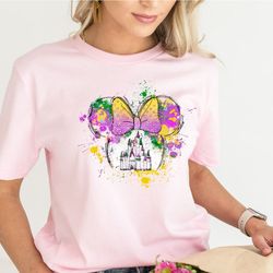 watercolor disney castle mardi gras shirt, magic kingdom tee, minnie mardi gras shirt, women mardi gras tee, disney gras