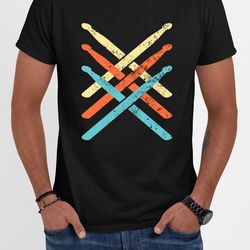 retro vintage drumsticks drummer t-shirt, drummer shirt, gift for drummer, rock music shirt, drum sweater, drummer shirt