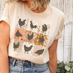boho chickens shirt, retro farmhouse floral backyard chicken tee, cottagecore aesthetic clothing, chicken gift for her