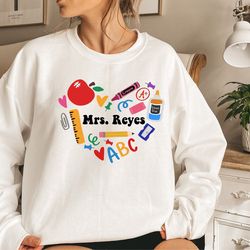 teacher heart sweatshirt, teacher hoodie, teacher day gift, retro teacher name sweatshirt, teacher gift sweatshirt, gift