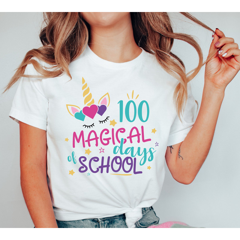 100 Days of School, Teacher Gifts, Teacher Appreciation, 100 Days Brighter, Back to School Shirt, 100 magical days of school unicorn, kinder.jpg