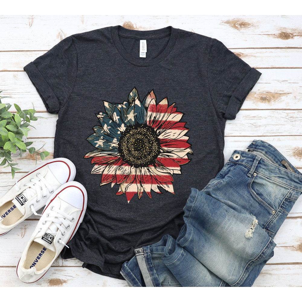 America Sunflower Shirt, USA Flag Flower T Shirt, Gift For American, 4th Of July Flag Graphic T-Shirt, Freedom TShirt, Independence Shirt.jpg