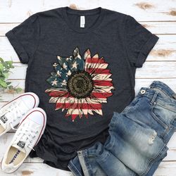 america sunflower shirt, usa flag flower t shirt, gift for american, 4th of july flag graphic tshirt, freedom tshirt, in