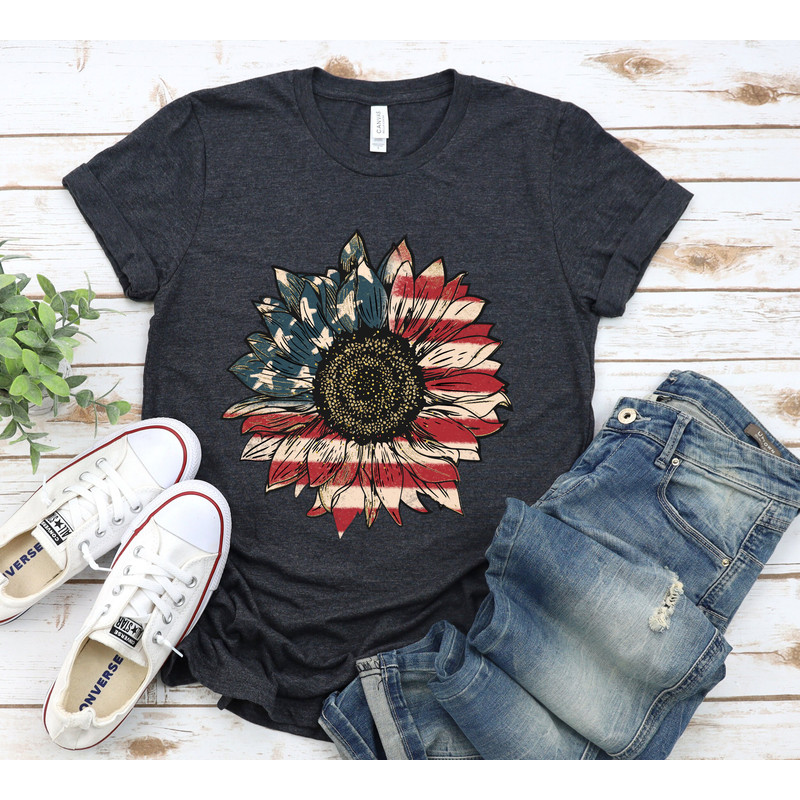 America Sunflower Shirt, USA Flag Flower T Shirt, Gift For American, 4th Of July Flag Graphic T-Shirt, Freedom TShirt, Independence Shirt.jpg