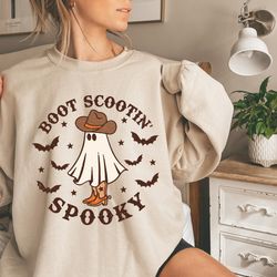 boot scootin spooky sweatshirt and hoodie, halloween shirt ,cowboy ghost shirt, western halloween shirt, cute spooky shi