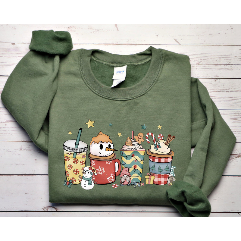 Christmas Coffee Sweatshirt, Christmas Gingerbread Sweatshirt, Coffee Lover Gift, Latte Drink Crewneck, Women Holiday Sweater, Xmas Tee.jpg