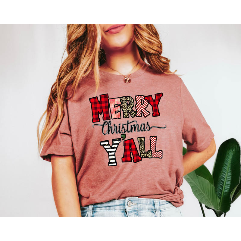 Christmas Woman Shirt, Leopard Print Christmas Shirt, Merry Christmas Y'all Shirt, New Year Shirt, Holiday Shirt, Christmas Gift for Her.jpg