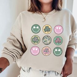 clovers st patricks day sweatshirt, happy go lucky irish, retro shamrock sweatshirt, saint pattys day shirt, four leaf c