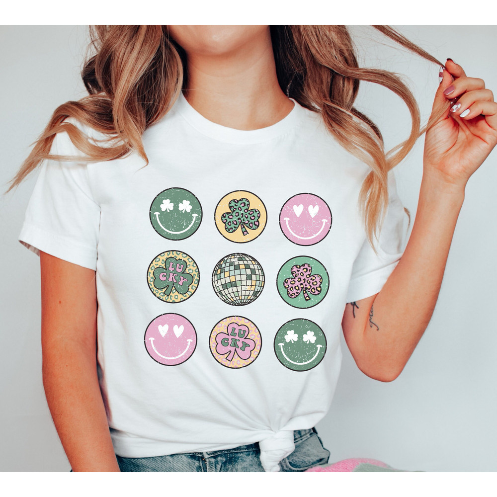 Clovers St Patrick's Day T shirt, Happy Go Lucky Irish, Retro Lucky Shirt, Saint Patty's Day Shirt, Four Leaf Clover.jpg