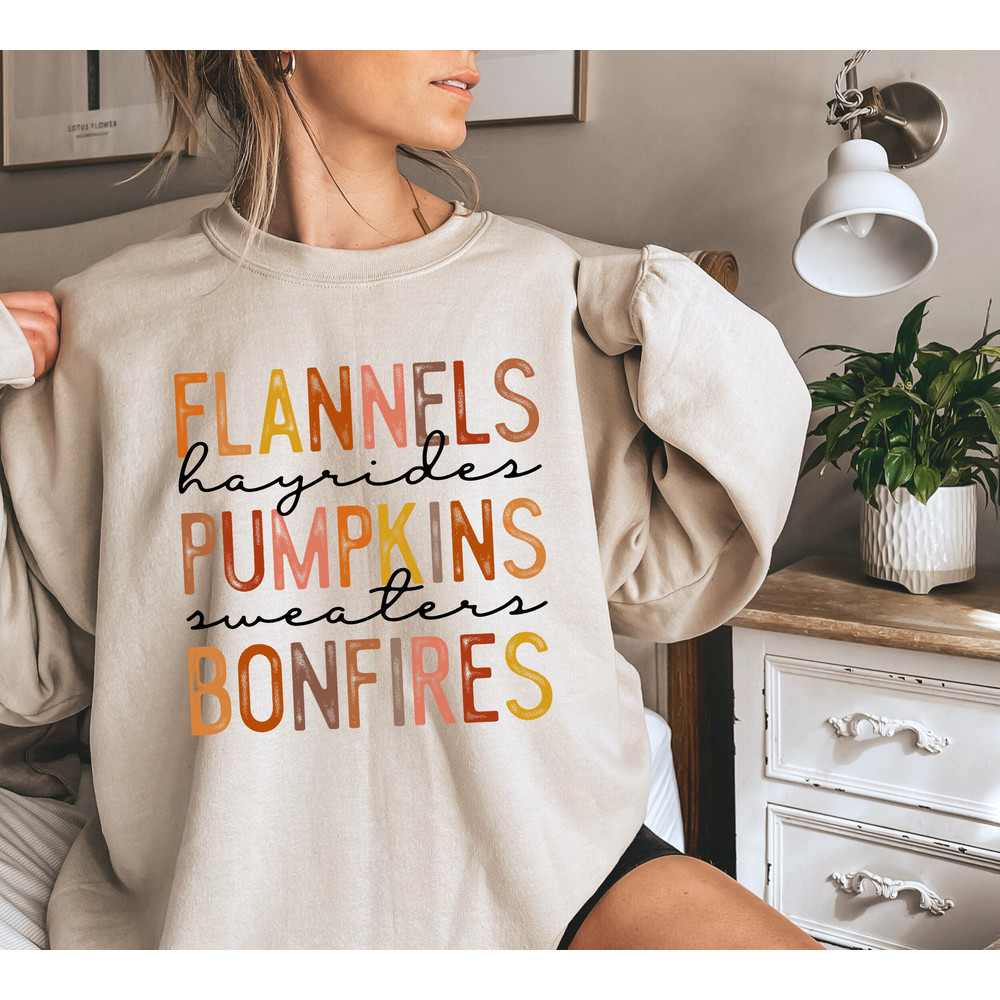 Flannel Pumpkin Sweatshirt, Pumpkin Patch Shirt, Fall Sweatshirt for Women, Flannel Hayrides Pumpkins, Fall Crewneck, Cute Autumn Tee.jpg