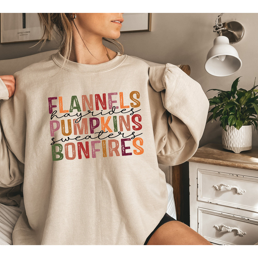 Flannels Hayrides Pumpkins Sweaters Bonfires Sweatshirt, Fall Sweatshirt for Women,Flannel Pumpkin Sweater,Pumpkin Patch Shirt,Fall Crewneck.jpg
