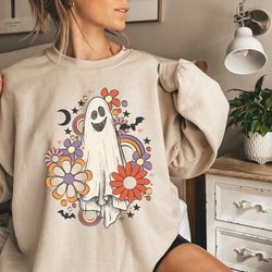 floral ghost sweatshirt, ghost halloween sweatshirt, retro halloween shirt, ghost sweatshirt, cute ghost shirt, fall swe