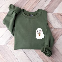 halloween coffee ghost pocket shirt, little ghost coffee tee,ghost pocket tee,spooky season,halloween shirt,cute ghost d