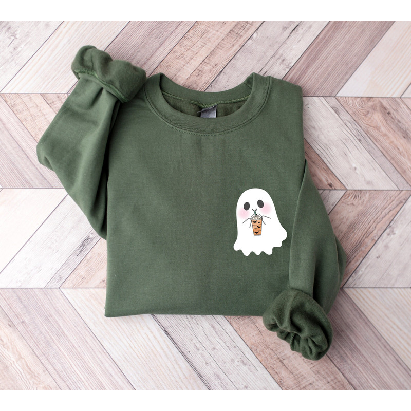 Halloween Coffee Ghost Pocket Shirt, Little Ghost Coffee Tee,Ghost Pocket Tee,Spooky Season,Halloween Shirt,Cute Ghost Drinking Coffee.jpg