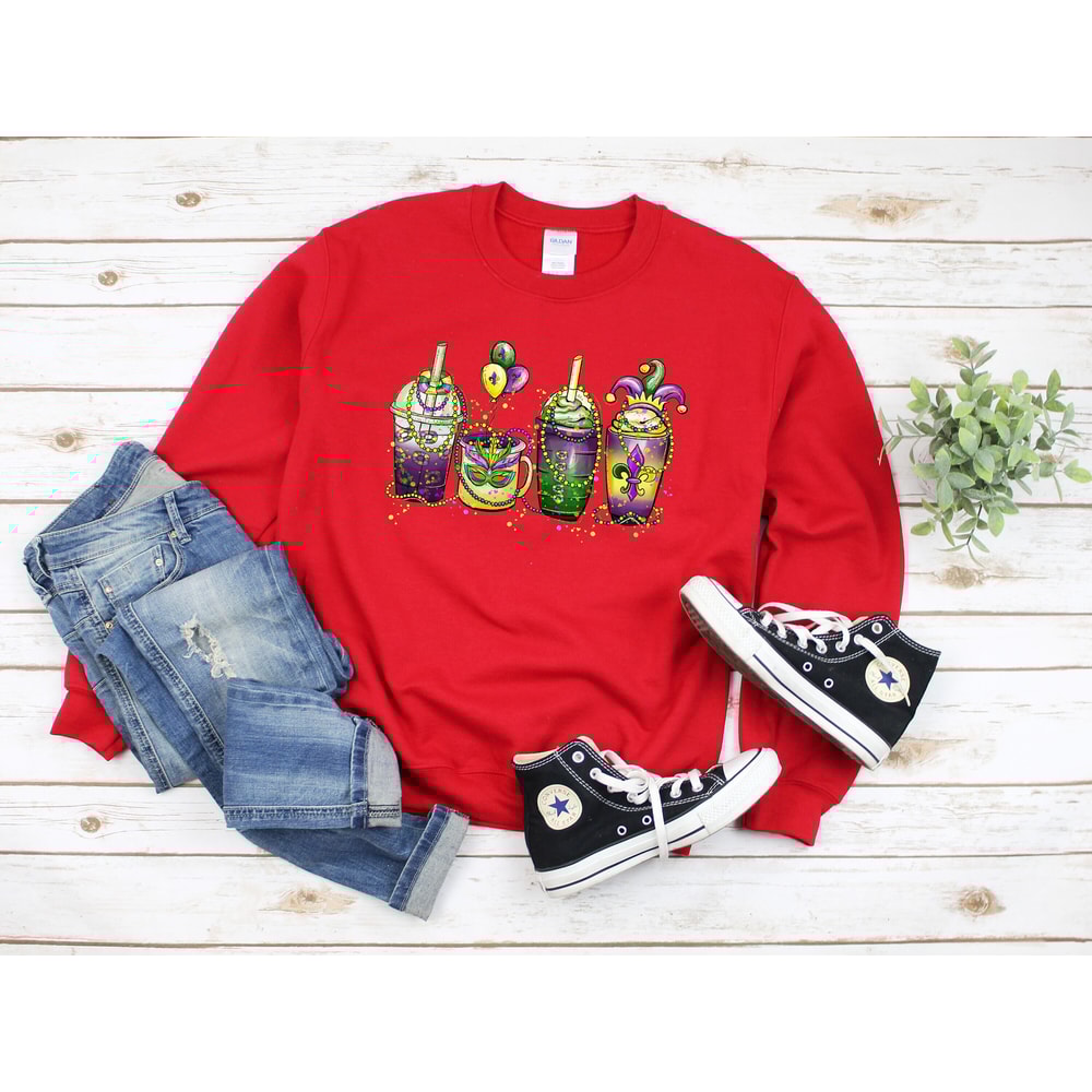 Mardi Gras Coffee Drink shirt, Mardi Gras Drink Sweatshirt, Fat Tuesday Coffee Cup Shirt, Coffee Mardi Gras Beads Shirt ,Mardi Gras Carnival.jpg