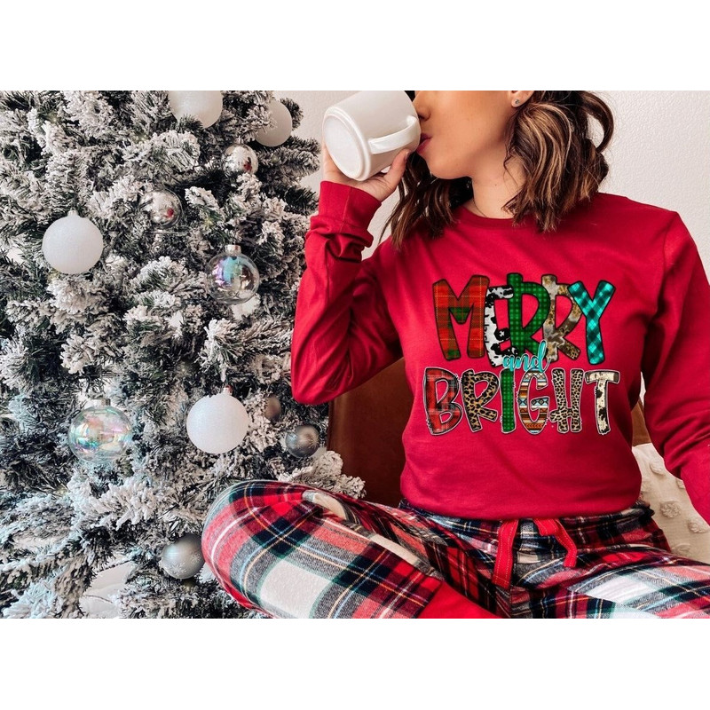 Merry and Bright Christmas Long Sleeve shirt, Merry Christmas tshirt,Holiday Shirt,Christmas Shirt,Merry and Bright,Christmas Design shirt.jpg