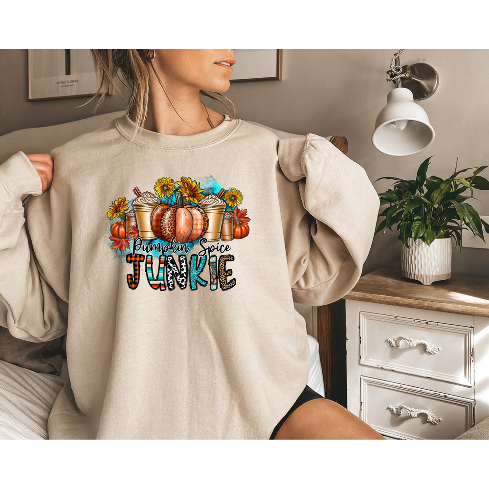 Pumpkin Spice Junkie Sweatshirt Fall Coffee Sweatshirt Pumpkin Spice Gift Fall Sweatshirt, Retro Thanksgiving Sweatshirt Vintage Natural Tee.jpg