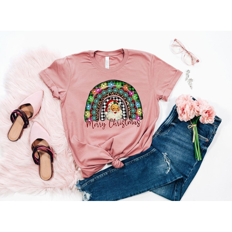 Santa Rainbow Christmas Shirt, Merry Christmas Shirt, Women Christmas Gift Idea, Trendy Christmas Rainbow Shirt, Christmas Rainbow.jpg