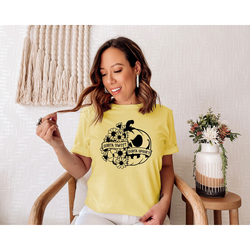 Sorta Sweet Sorta Spooky Pumpkin Shirt Halloween T Shirt Spooky Vibes Clothing Halloween Gift Spooky Season Outfit Floral Pumpkin Fall Shirt.jpg
