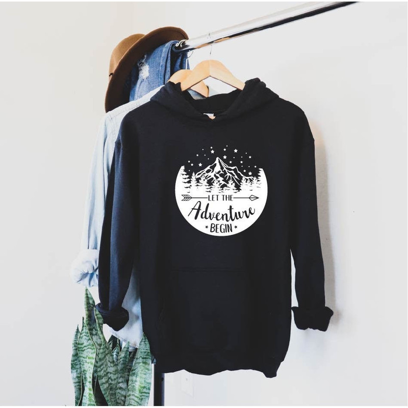 Let the adventure Begin Hoodie, Fishing Sweatshirt, Camping Hoodie, Camping Gift for Her, Fishing Tees, Camping Season, Favorite Sports.jpg