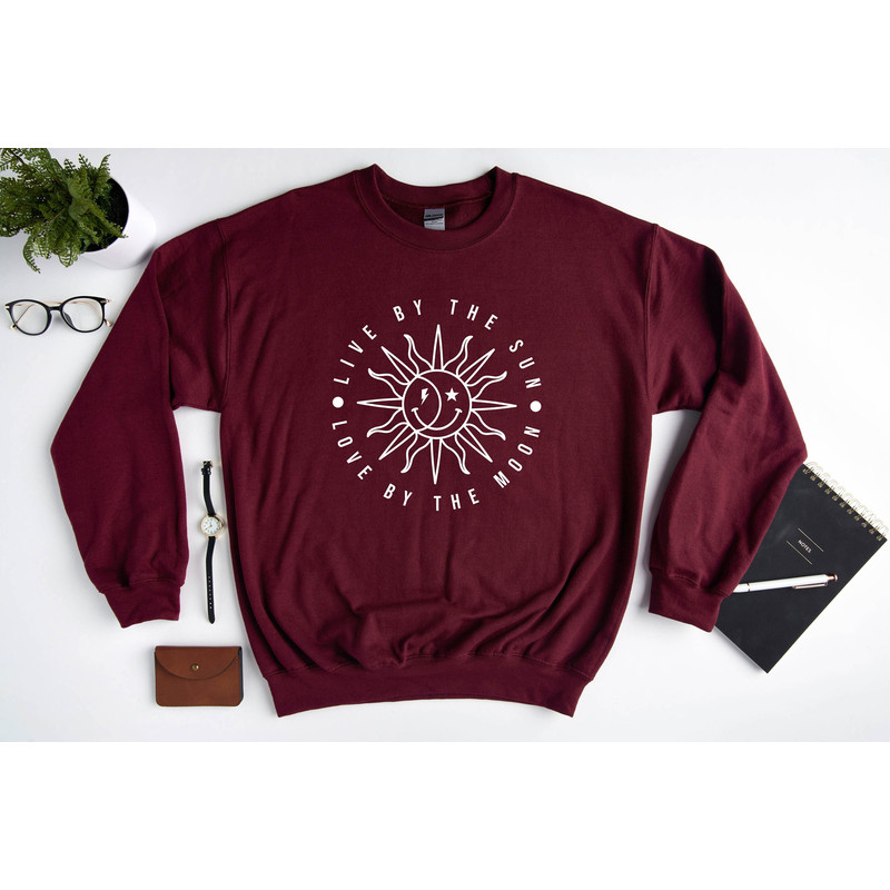 Live By The Sun Love By The Moon Shirt, Moon Sweatshirt, Hippie Shirt, Bohemian Sweater, Celestial Shirt, Moon Lover Gift, Sun And Moon.jpg