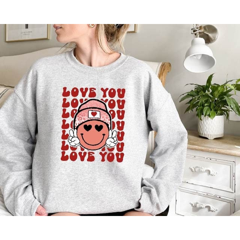 Love You Sweatshirt Retro Valentine's Day Sweatshirt Cute Sweatshirt Valentines Day Sweatshirt Gifts For Her Smiley Face Shirt.jpg