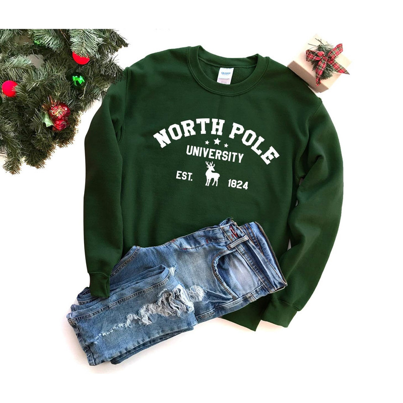 North Pole University Christmas Sweatshirt, Christmas Sweatshirt, North Pole University, Holiday Sweatshirt, Christmas Gift, Gift for Her.jpg