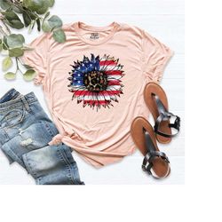 america sunflower shirt, usa flag flower t shirt, gift for american,  freedom tshirt, 4th of july flag graphic t-shirt,