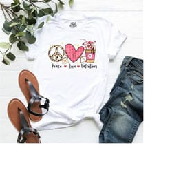 peace love valentines shirt, valentines day shirt, love hearts shirt, leopard print shirt, love hot chocolate shirt, cut