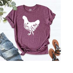 chicken shirt, floral chicken t-shirt, chicken lover shirt, chicken farm shirt, funny women's chicken shirt, farm tee, c