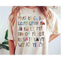 teacher alphabet all disney characters from a to z t-shirt, teacher appreciation disney kindergarten tee, magic kingdom