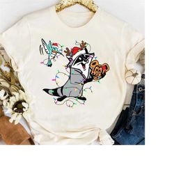 santa meeko and flit pocahontas christmas light t-shirt, mickey's very merry xmas party matching tee, disney disneyland
