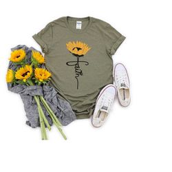 faith sunflower shirt, christian t-shirts, christian women gift, christian clothing, fall christian woman outfit, faith
